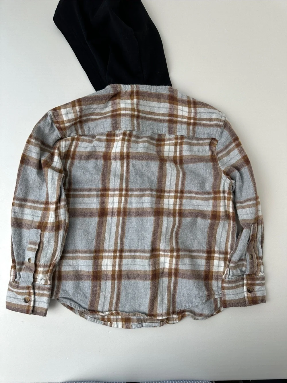 Boys Hooded Flannel Shirt Lot Of 2 Blue Grey Plaid Size S 8 NWT